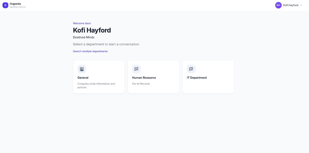 Orgpedia department picker for starting conversations